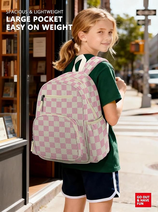 Corduroy Kids Backpack for Girls, Girls Backpack 5-9, Kindergarten Elementary School Bookbag for Girl 15.3" H Fit Folder