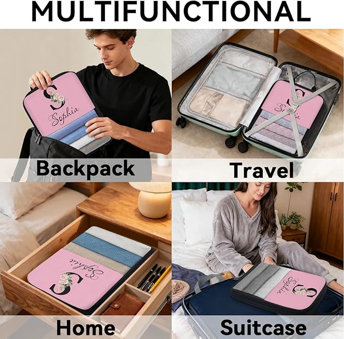 Custom Name 6 Set Compression Packing Cubes for Travel Accessories Customized Expandable Packing Organizers Personalized Carry On Essentials Luggage Bags, Initial