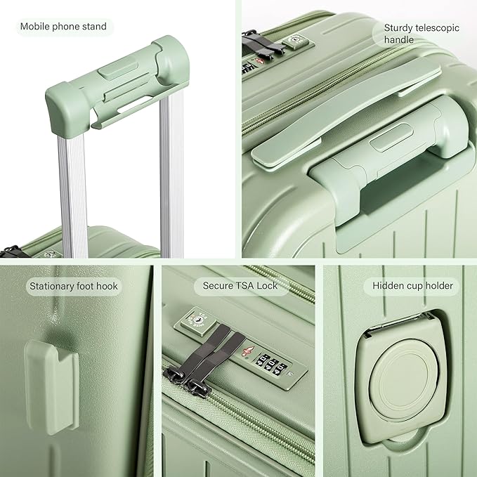 Luggage Sets 2 Piece Top Opening PC Hardside Suitcase with Spinner Wheel TSA Luggage(green)