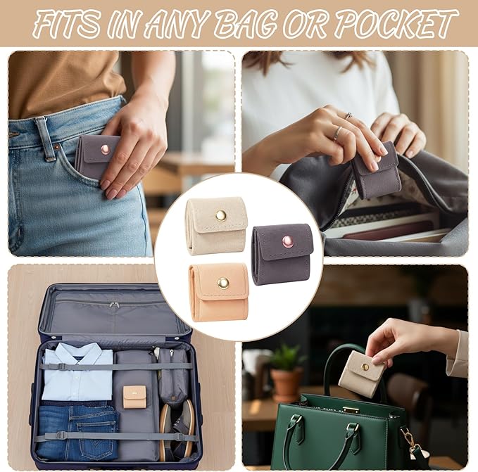 3 Pack Soft Organizer Pouches for Earrings Rings Accessories, Mini Jewelry Travel Case, Beige Pink Gray Compact Storage Bags, Lightweight Portable Jewelry Organizer