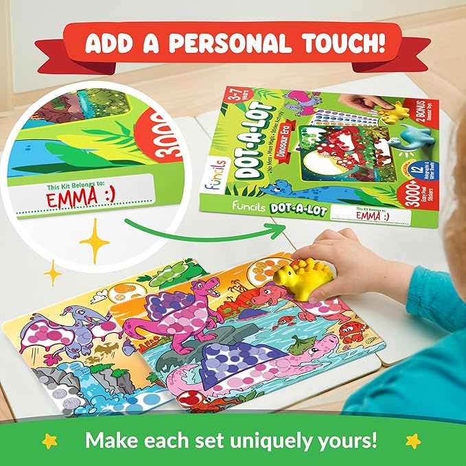 Dot Sticker Art Activity - Dinosaurs Dot Art, No Mess Crafts for Kids, Stocking Stuffers Toddlers, DIY Activity, Educational Gifts for Boys & Girls Ages 3, 4, 5, 6, 7 Year Old, Travel Toys