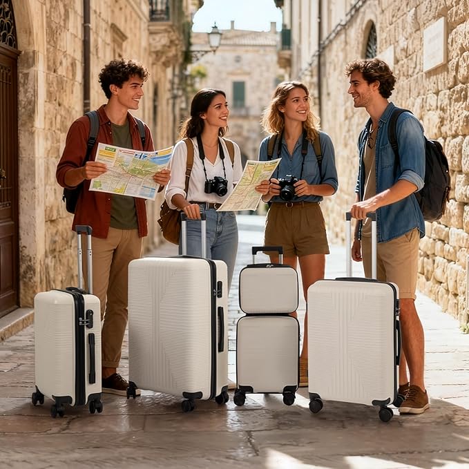 Karl home Luggage Sets 5 Piece, PP Hard Case Suitcase Set with Built-in Lock Spinner Wheels, Lightweight Durable Carry on Luggage for Business Travel - White (12/16/20/24/28")