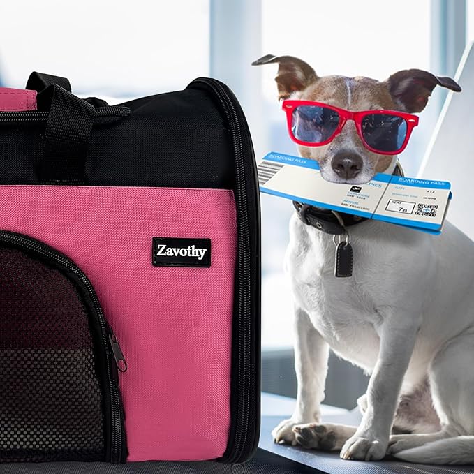 Zavothy TSA Airline Approved Soft-Sided Pet Carrier for Small to Medium Cats and Puppies, Up to 15 Lbs – Collapsible Travel Carrier for Dogs & Cats, Pink