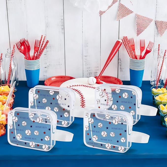 24 PCS Baseball Gift Accessories Bags Baseball Cosmetic Bags Goodie Snack Makeup Pouch Bag Waterproof Clear PVC Travel Bag with Zipper for Girls Team Gifts Valentine Player Sport Party Favors