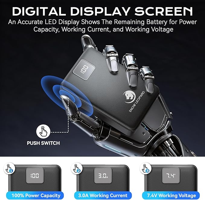 SNOW LEOPARD Heated Vest Battery Pack 7.4v 16000mah Power Bank for Heated Jacket with LED Display Battery Pack for Heating Vest with Dc/USB/Type-C Output for Heated Blanket Clothing for Men Women