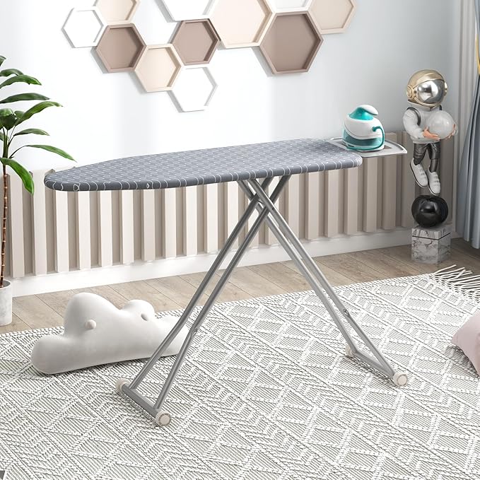 COSTWAY Ironing Board Full Size, 55” x 15” Foldable Iron Stand with Iron Rest, 7 Adjustable Heights & Removable Cover, Heavy-Duty Steel Frame, Portable Ironing Table for Small Place Home Laundry Room