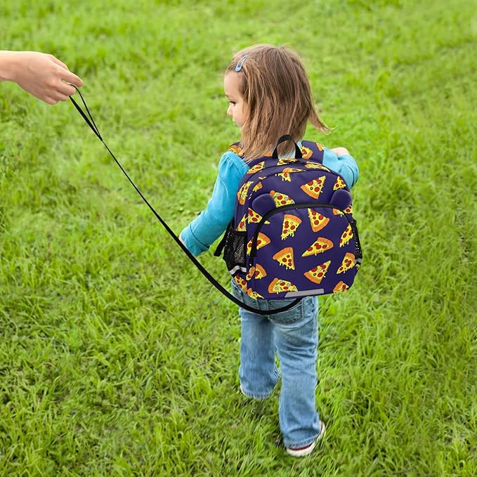 Kids Pizza Backpack Leash Preschool Backpack Small Toddler Backpacks for Girls Boys 3-6 Anti-Lost Baby Harness M