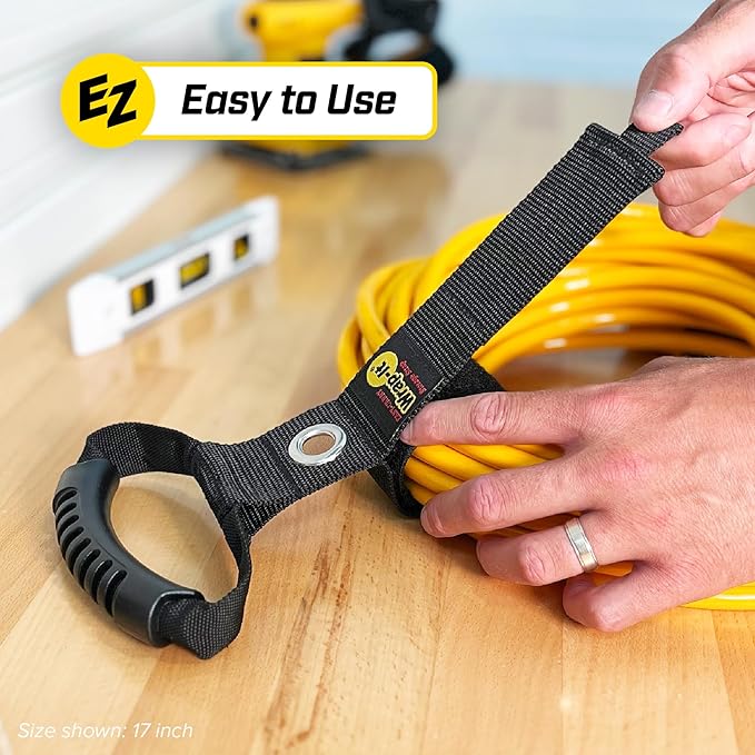 Easy-Carry Wrap-It Storage Straps - 48” (2-Pack) Black with Grommet - Garden Hose Caddy and Cord Wrap for Indoor and Outdoor Cable Organizing