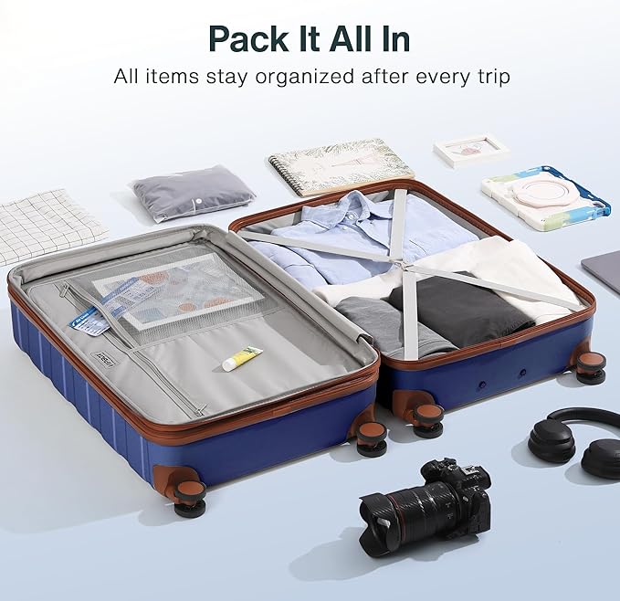 Luggage Sets 2 Piece 20/24 Inch (3-YEARS VIP SERVICE) Hardside Ultra Durable Expandable Lightweight 100% PC Carry On Travel Suitcase with Spinner Wheels TSA Lock, Classic Blue