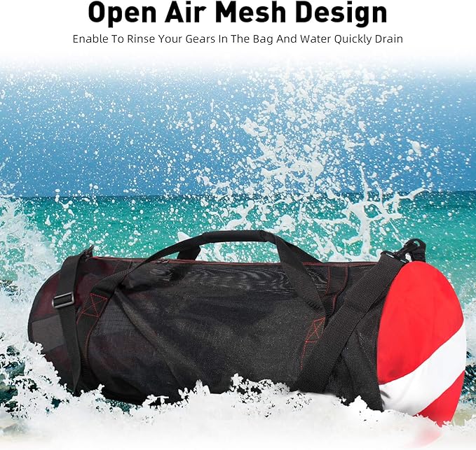 30” Mesh Dive Gear Bag – Durable Scuba Diving & Snorkeling Equipment Duffel for Fins, Mask, Wetsuit – Quick-Dry Large Dive Bag with Shoulder Strap