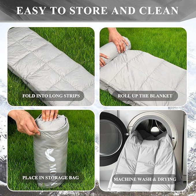 MOOX Down Camping Blanket Packable Backpacking Camping Quilt Outdoor Lightweight Warm Water Resistant Puffy Sleeping Bag Travel Hiking 55"x79" Waterproof Camp Throw Blanket, Gray Blue