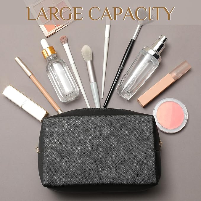 Cunno 100 Pcs Makeup Bags Bulk PU Leather Cosmetic Pouch Christmas Small Pouch Bag DIY Toiletry Bags Preppy Aesthetic Travel Storage Organizer for Women Travel Christmas Party Gift(Black)