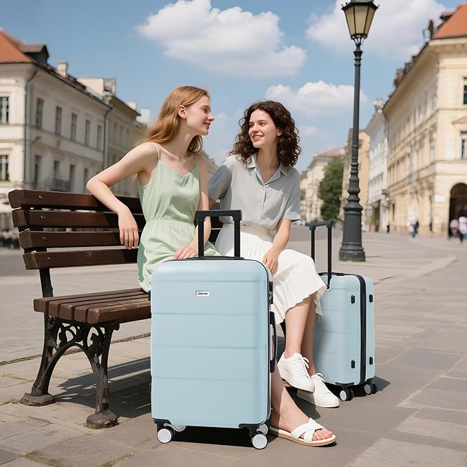 Merax Luggage Sets 3 Piece, Suitcases with Spinner Wheels, Lightweight Travel Luggage with Lock, ABS Hardshell Suitcase Set 20/24/28 IN,Light Blue