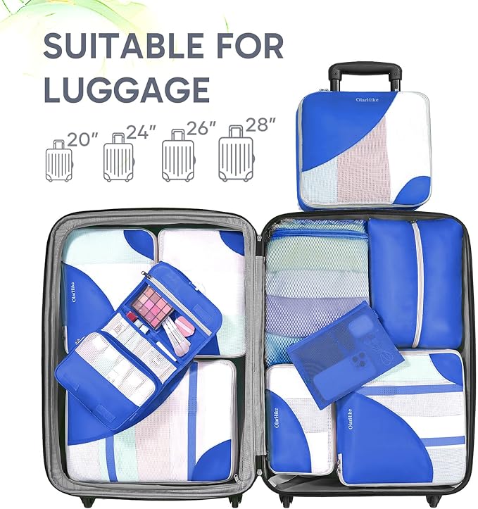 ALL INCLUDED 10 Set Durable Packing Cubes for Suitcases,OlarHike Essentials for Travel,UPGRADED Anti-Tear Stitching, NEW Improved Luggage Packing Organizers for Travel Accessories (Deep Blue)