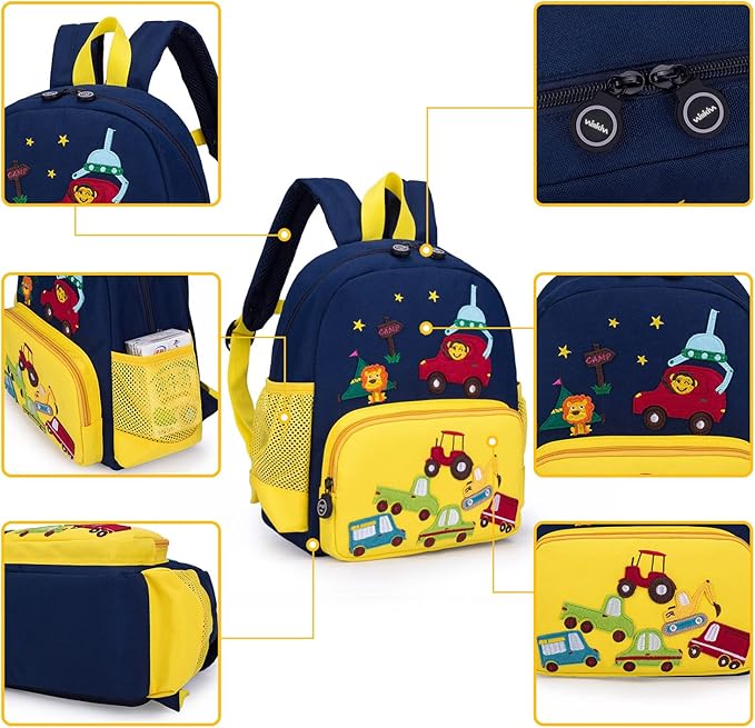 Willikiva Cute Zoo Little 3D Backpack Kids Backpack for Boys and Girls Toddler Backpack Waterproof Preschool Yellow Car One Size