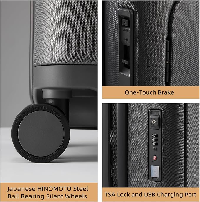 Hang Safe Checked Luggage 24 inch,PC Hard Shell Lightweight Zipperless Suitcases,360° Spinner Wheels,TSA Locks USB Charging Port,Top Travel Seat,Checked-Medium 80L Grey