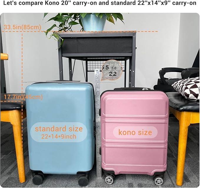 Kono 20" Carry on Luggage with Spinner Wheel TSA Lock, Lightweight PC+ABS Hardside Luggage Durable Small Carry on Suitcase Pink
