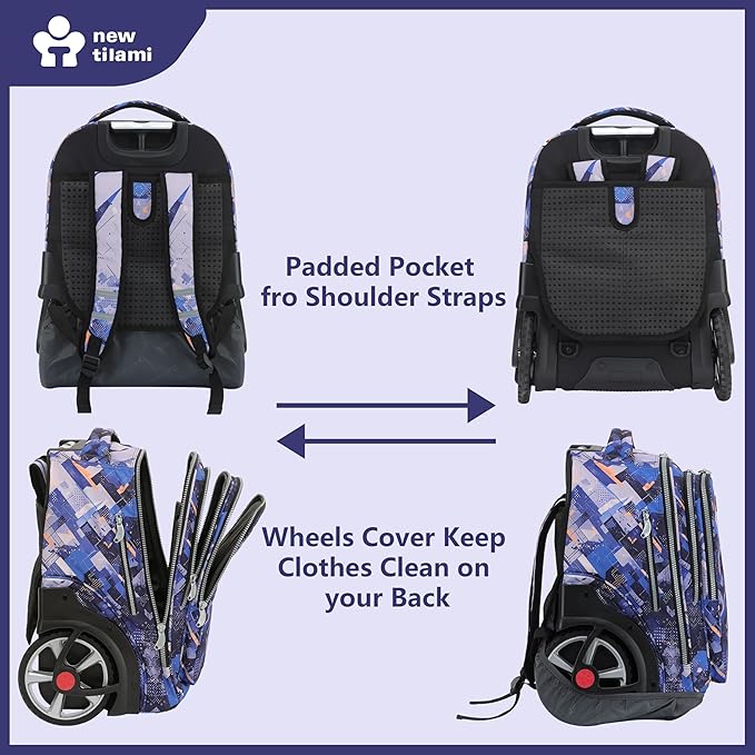 NEW TILAMI 20" Rolling Backpack for Teens Adults, Climbing Stairs Waterproof Backpack with Wheels for School Business Trave Camping with Laptop Compartment, Fit 17 Inch Laptop, Crazy Color Mash
