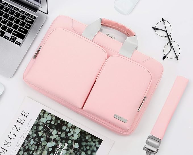 Lacdo 360° Protective Laptop Shoulder Bag, 14 inch Laptop Sleeve Bag for 14 inch New MacBook Pro M5/M4/M3/M2/M1 Chips Pro Max A3434 A3112 A3401 A3185 A2918 A2992 2025-2021 Computer Messenger Bag, Pink