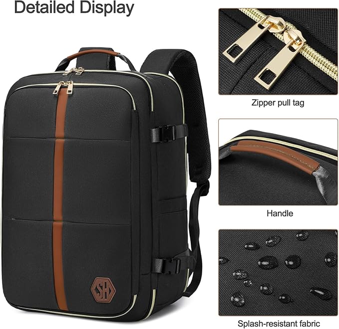 40L Travel Laptop Backpack for Women & Men, Airline Approved Carry On Luggage Overnight Bags, Waterproof Personal Item Bag, Weekender Essentials Backpacks Vacuum Backpack Black