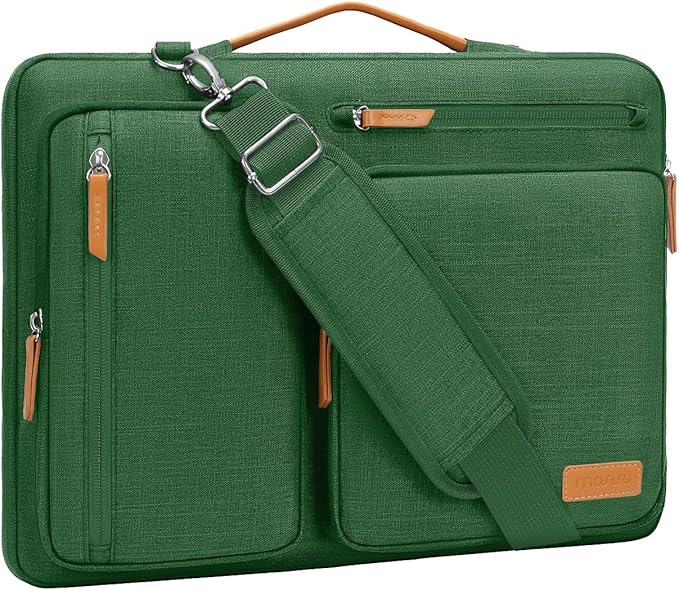 MOSISO 360 Protective Laptop Shoulder Bag,15-15.6 inch Computer Bags Compatible with MacBook Pro 16 inch, HP, Dell, Lenovo, Asus Notebook,Side Open Messenger Bag with 4 Zipper Pockets, Jungle Green