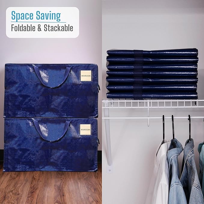 VENO 2 Pack Moving Bags and Large Christmas Decoration Storage Bins with lids. Alternative to Moving Boxes, Packing Supplies for College. Heavy Duty Totes (Blue, 2 Pack)