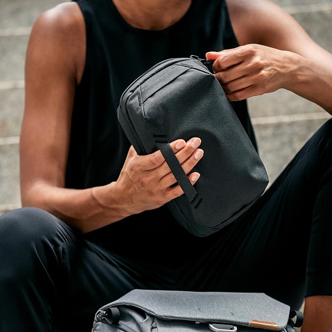 Peak Design Tech Pouch, Black, Electronics Organizer for Travel or Everyday Carry, Origami-Style Storage, Cable Pass-Through, Weatherproof Recycled Nylon, Gear Carry Bag for Men and Women