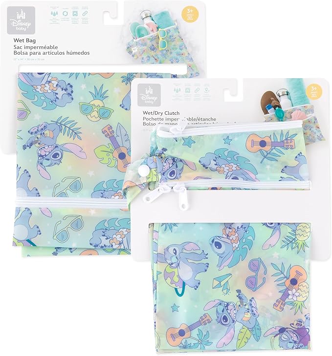 Bumkins - Waterproof Wet Bag & Wet/Dry Clutch Bags - For Beach, Baby, Travel, Swim Suit, Cloth Diapers, Pump Parts, Pool, Gym, Toiletries - Reusable & Easy to Clean - Aloha Stitch - 2 Pack