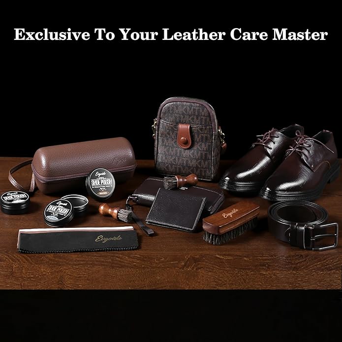 Leather Polish Kit Shoe Care Set, Black Brown Neutral Polish Horsehair Brush for Men Women Boots Dress Shoes