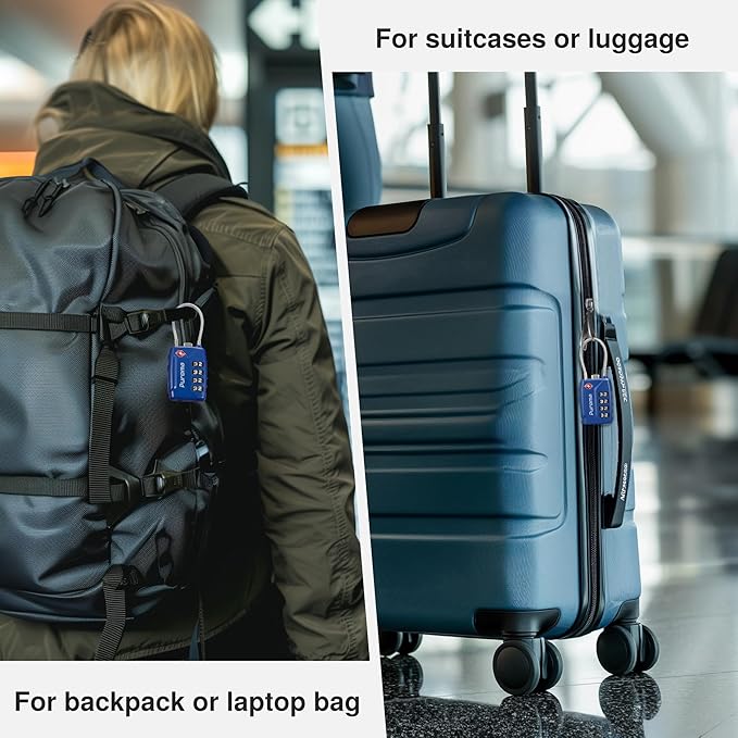 Puroma 2 Pack TSA Approved Luggage Locks, 4 Digit Combination Travel Locks Resettable Code Lock with Zinc Alloy Body for Suitcase, Toolbox, Backpack, Bag, Gym Locker (Basic Blue)