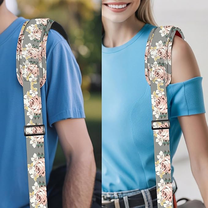 ZINZ 79.5" Universal Strap with Ultra-Thick Fixed Breathable Pad - Adjustable Heavy-Duty Shoulder Strap for Laptop, Crossbody, Luggage, Gym, Camera Bag and More,Gray Flower