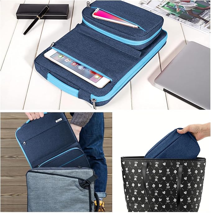 Voova Laptop Sleeve Case 15.6 Inch Compatible with MacBook Air 15 M2/M3/M4, MacBook Pro 15/16, 15-16" Hp Lenovo Dell Acer, 2 in 1 Waterproof Computer Bag with Detachable Accessory Pouch, Navy Blue