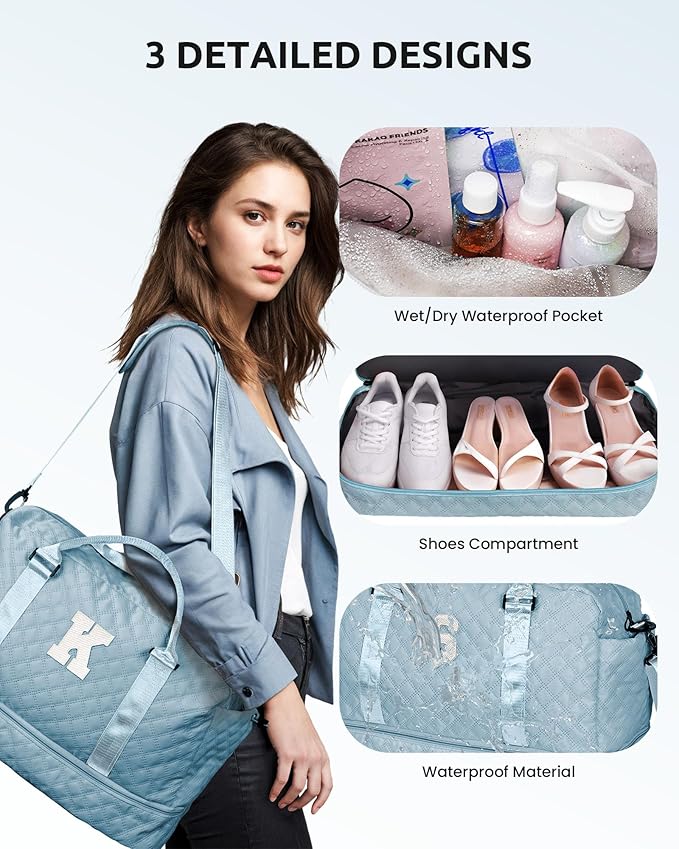 Gifts for Teen Girls-Initial Duffle Bag with Shoe Compartment, Personalized Weekender Bag, Monogram Overnight Bag, Travel Bag with Makeup Bag,Birthday Gift Graduate Gifts for Her (Letter H)