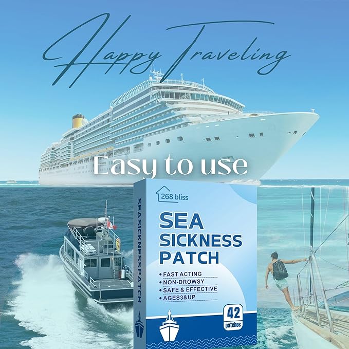 42ct Sea Sickness Patches for Cruise Non-Drowsy, 24H Lasting Motion Sickness Patches Cruise Essentials 2025, 100% Natural Motion Sickness Patch Travel Essentials for Adults and Kids