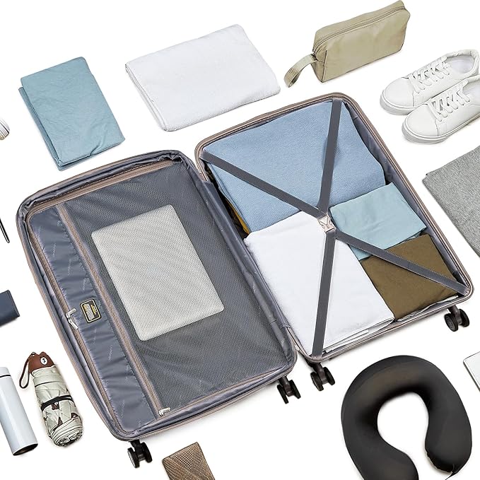 LARVENDER Carry On Luggage 22x14x9 Airline Approved, Expandable PP 20 inch Carry On Suitcases with Wheels, Lightweight Luggage Sets 3 Pieces for Women(CHAMPAGNE/20/BP/TB)