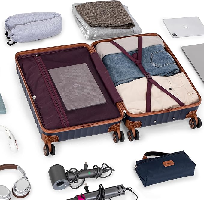 Luggage Sets 5 Piece with TSA Lock Spinner Wheels, Unisex Hard Case ABS Suitcase Set, Hardshell Lightweight Waterproof Travel Hardside Suitcases with Wheels for Women Men, Burgundy