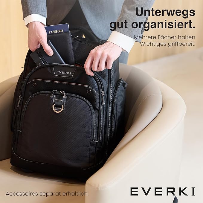 EVERKI Atlas Wheeled 2 Rolling Backpack, 30L 13 To 17.3-Inch Laptops Travel Backpack with Wheels for Professional, RFID-Blocking Pocket, Book Bag with Wheels, Business Travel. Quick-access Pockets
