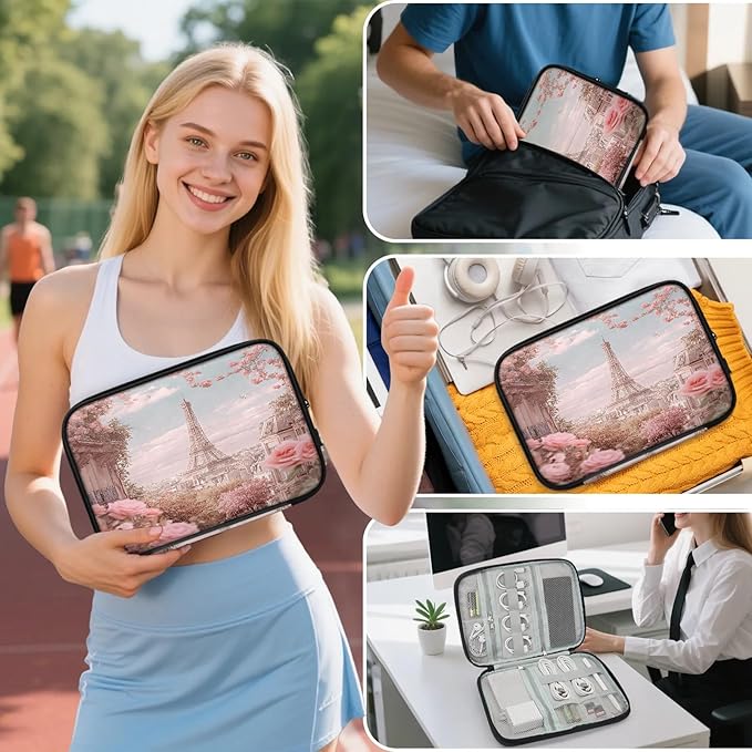 Cable Organizer Pink Roses Paris Electronics Travel Organizer Case Tech Accessories Pouch Waterproof Cord Storage Bag for Power Bank Charger Phone Earphone