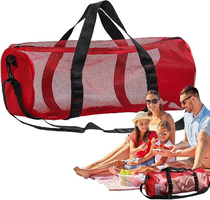 Mesh Gym Bag -Mesh Duffle Bags, Multifunctional Cylindrical Bag With Adjustable Strap, Portable Snorkeling Equipment Carry | Large Capacity Gym Bags, Snorkel Gear With Inside Hook For Travel