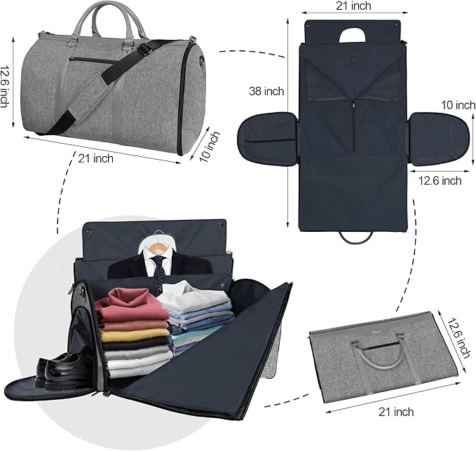 Garment Bag for Travel, Carry On Garment bag, Convertible Duffel Bag with Shoe Compartment, Perfect for Business Trips and Weekend Getaways(Light Grey)