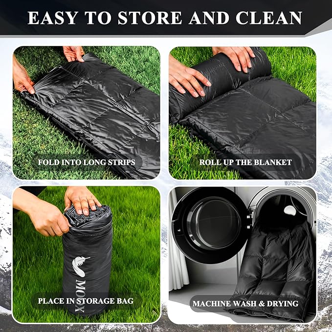 MOOX Down Camping Blanket Packable Backpacking Camping Quilt Outdoor Lightweight Warm Water Resistant Puffy Sleeping Bag Travel Hiking 55"x79" Waterproof Camp Throw Blanket, Black