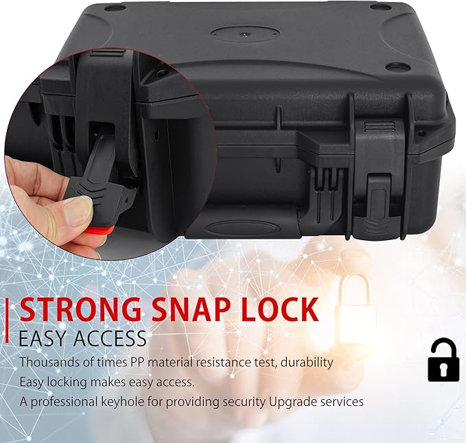 Hard Case with IP67 Waterproof Shockproof Tool Box for Microphone, Drones, Camera, Equipments, Portable Storage Case, 14 x 10.6 x 6.3 Inch