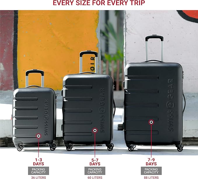 SwissGear 7366 Hardside Expandable Luggage with Spinner Wheels, Navy, Checked-Medium 23-Inch