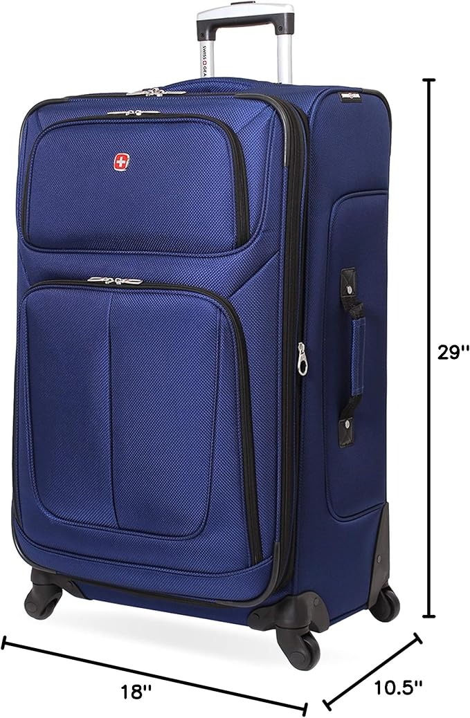 SwissGear Sion Softside Expandable Luggage – Large Checked Suitcase with 360 Degree Wheels & Retractable Handle – 29 Inch, Perfect for 7-9 Night Trips – Blue