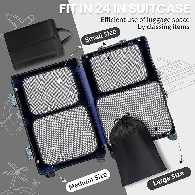 BAGAIL 6 Set Packing Cubes Luggage Packing Organizers for Travel Accessories-Black