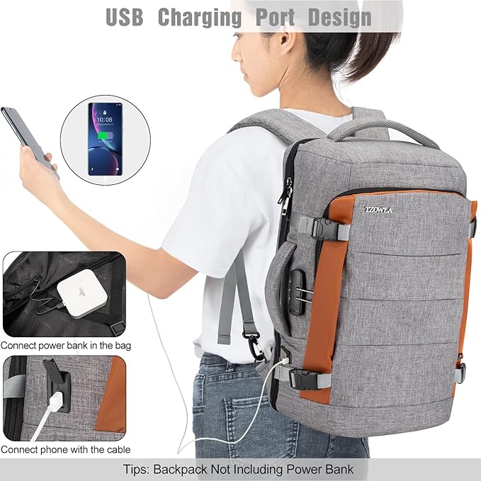 Tzowla 40L Expandable Travel Laptop Backpack for Men Women Carry on Flight Approved,Large Capacity Anti Theft Backpacks with USB/Type C Charging Port,Personal Item Bag Fit 17.3" Computer(Grey
