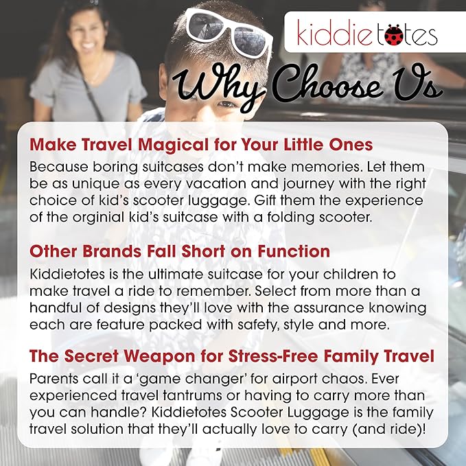 KIDDIETOTES 3-D Hardshell Luggage Scooter for Kids - Lightweight Rideable Luggage for kids - Fits in Overhead Bins - LED Light Up Wheels