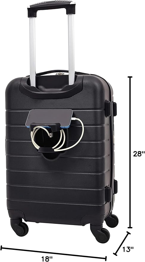 Wrangler Smart Luggage Set with Cup Holder and USB Port, Black, 3 Piece Set