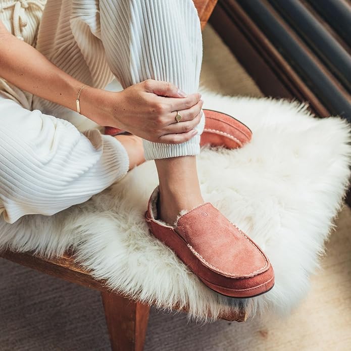 OLUKAI Nohea Slipper, Women's Slip-On Shoes, Genuine Shearling & Premium Nubuck Leather, Drop-In Heel Design, Cozy & Ultra-Soft Comfort Fit