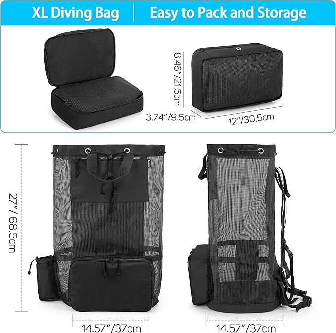 Fasrom Mesh Scuba Diving Bag, XL Snorkeling Gear Backpack for Mask, Fins and Wetsuit (Empty Bag Only, Patent Design)